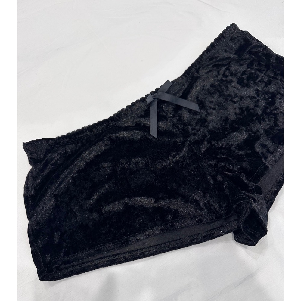 Bobbie Brooks Black Velvet Sleep Shorts Medium Bow Detail Soft Stretch Lounge